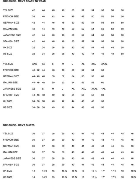 sizing t shirts ysl|YSL shirts size chart.